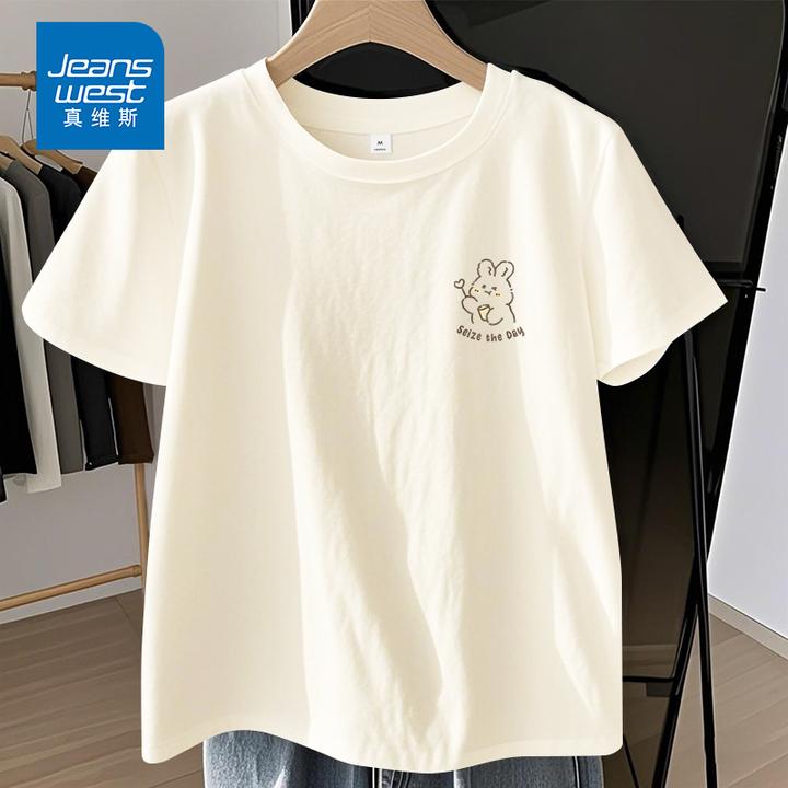 真维斯无界短袖女t恤女士气质上衣夏季纯棉半袖大码胖mm宽松显瘦