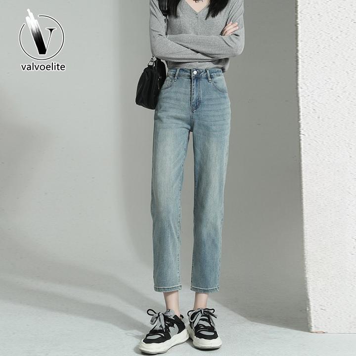 VALVOELITE直筒牛仔裤女新款秋冬高腰宽松显瘦时尚九分窄版烟管裤