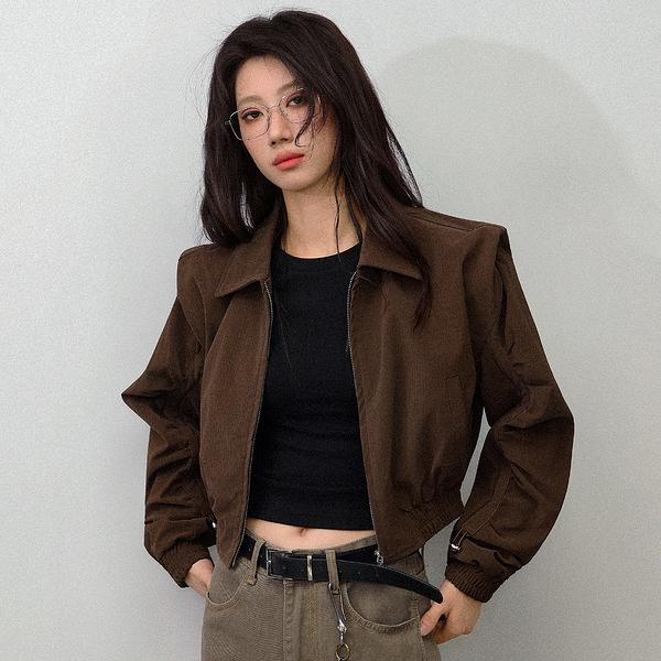 欧美潮酷少女风美拉德风时尚纯色西装垫肩短款翻领夹克秋季薄外套