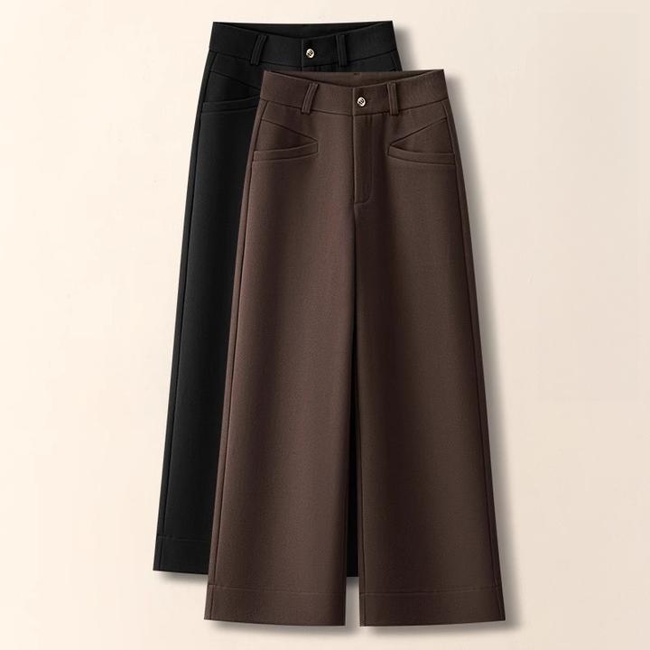 咖色毛呢阔腿裤女春秋2025新款高腰显瘦小个子宽松垂感休闲直筒裤