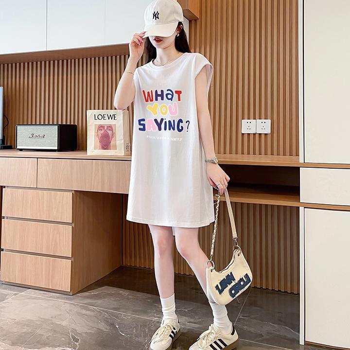 中长款遮屁股漂亮纯棉t恤女款2025新款坎肩宽松无袖背心绝美上衣