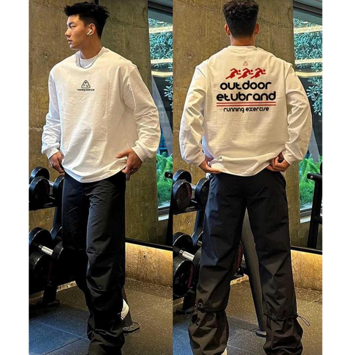 100%纯棉重磅美式复古长袖T恤男秋冬打底衫oversize休闲百搭上衣