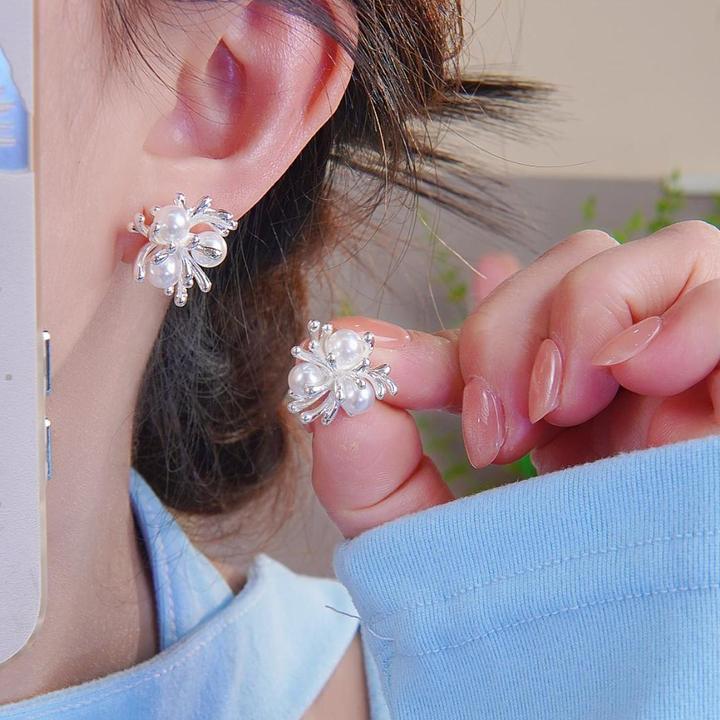 铜合金耳饰 925银针烟花珠珠耳钉轻奢高级感耳环简约气质百搭耳饰