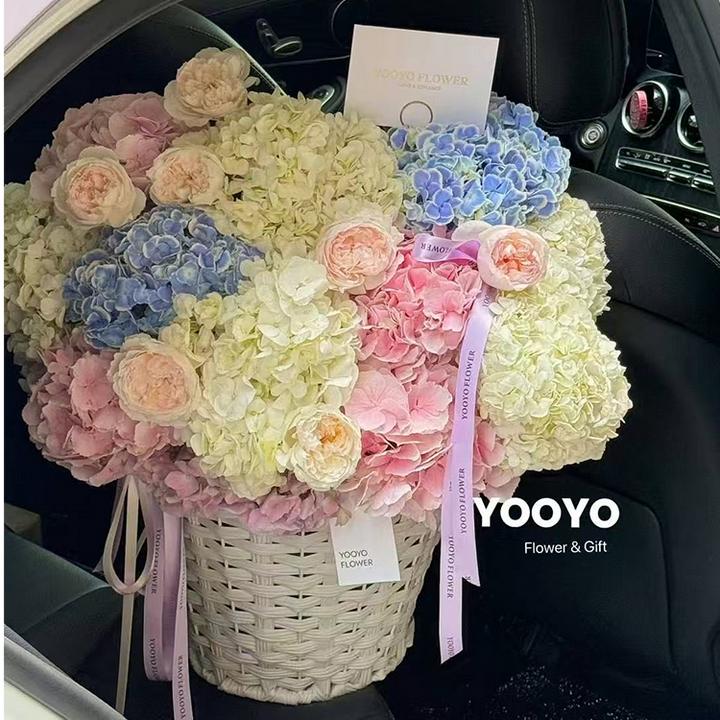 港与【七夕】韩国编制抱抱篮鲜花花束插花篮花艺花店手工diy材料
