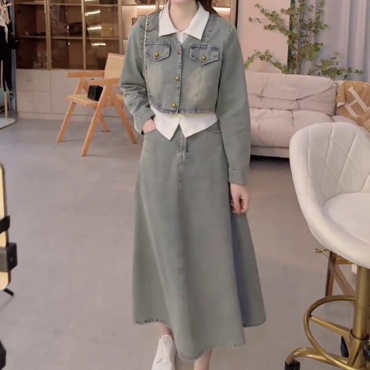 2025夏季新款时尚显瘦气质女士网红洋气复古牛仔套装百搭款D6145