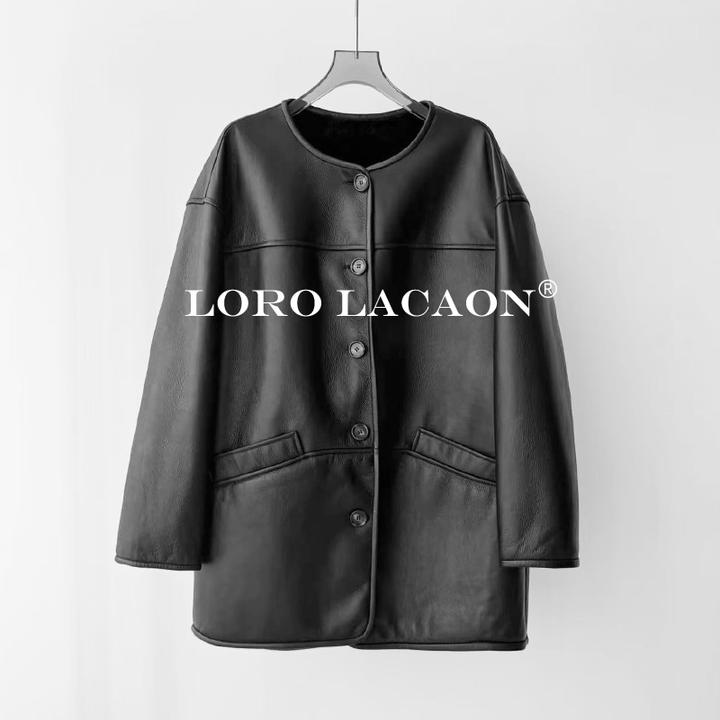 以赛亚 暗流涌动 老钱简约廓形中长显瘦皮毛一体圆领外套女 88057