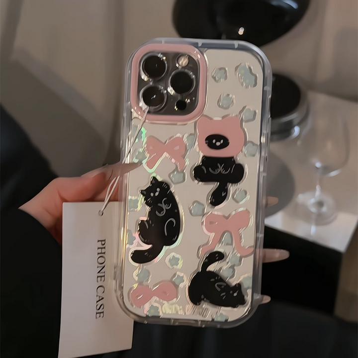 小花蝴蝶结猫咪适用苹果16promax泡芙手机壳iPhone15羽纱华为小米