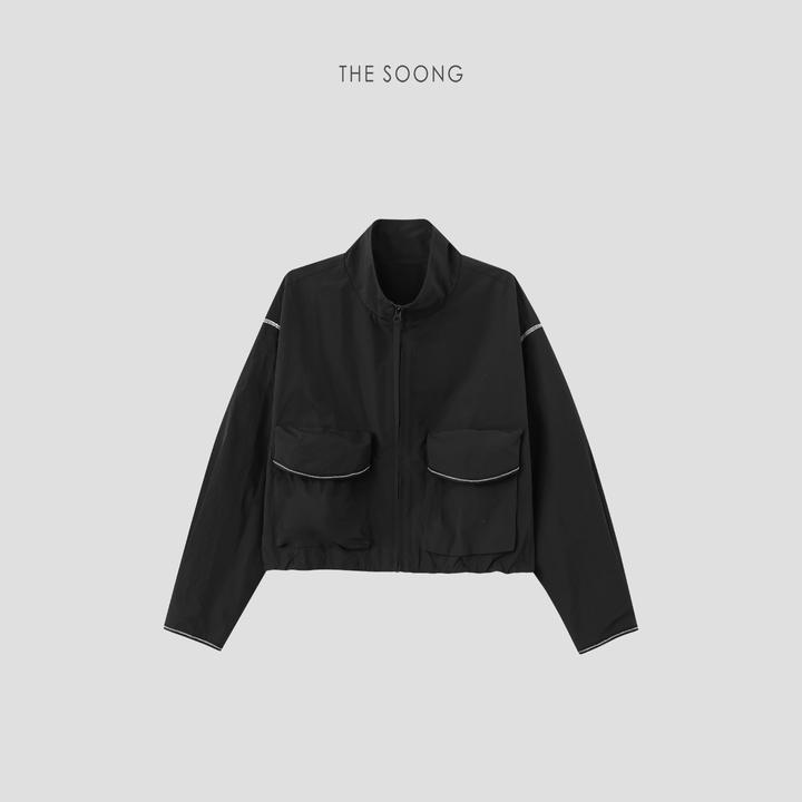 THESOONG|极简口袋立领特种织机线 黑色防风夹克外套HWWT7536