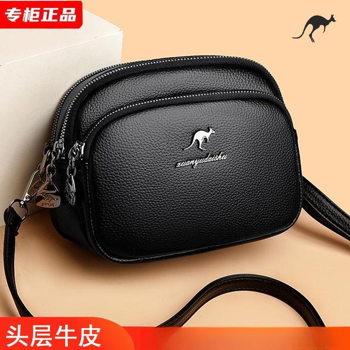 袋鼠真皮女士小包包2025新款牛皮单肩斜挎包软皮手机包妈妈婆婆包