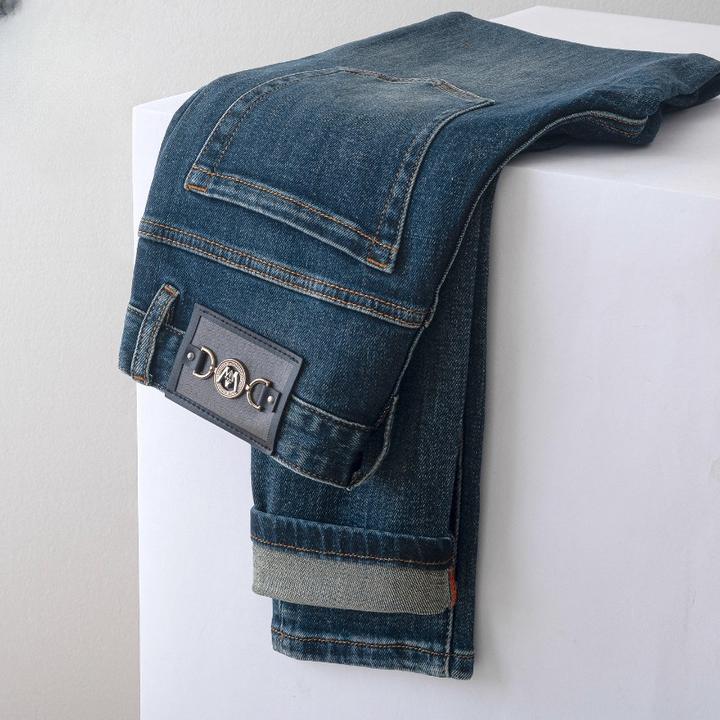 BALEYSWO轻奢牛仔裤男士秋冬季新款厚款蓝色磨白直筒休闲百搭长裤