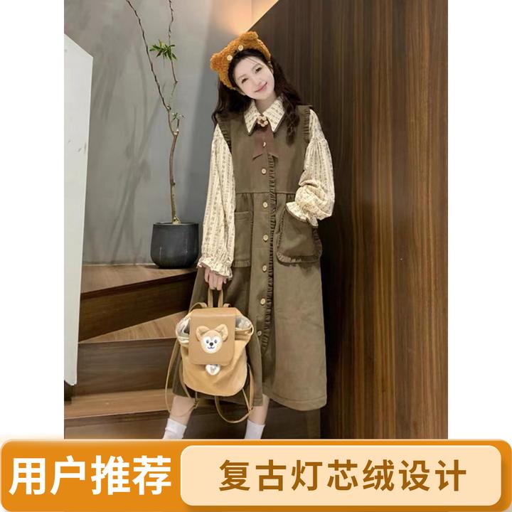 宽松腰做旧日式冬季慵懒风灯芯绒连衣裙宽松新款时尚洋气百搭女装