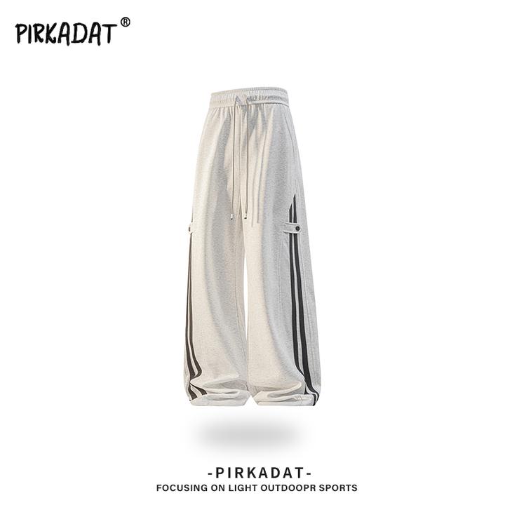 Pirkadat秋季新款条纹直筒裤子男美式复古潮流休闲宽松百搭长裤男