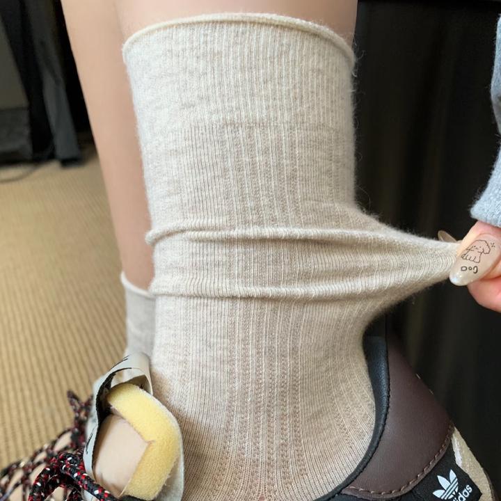 夏季薄款袜子女网眼透气棉质日系ins纯色休闲百搭中筒袜堆堆长袜