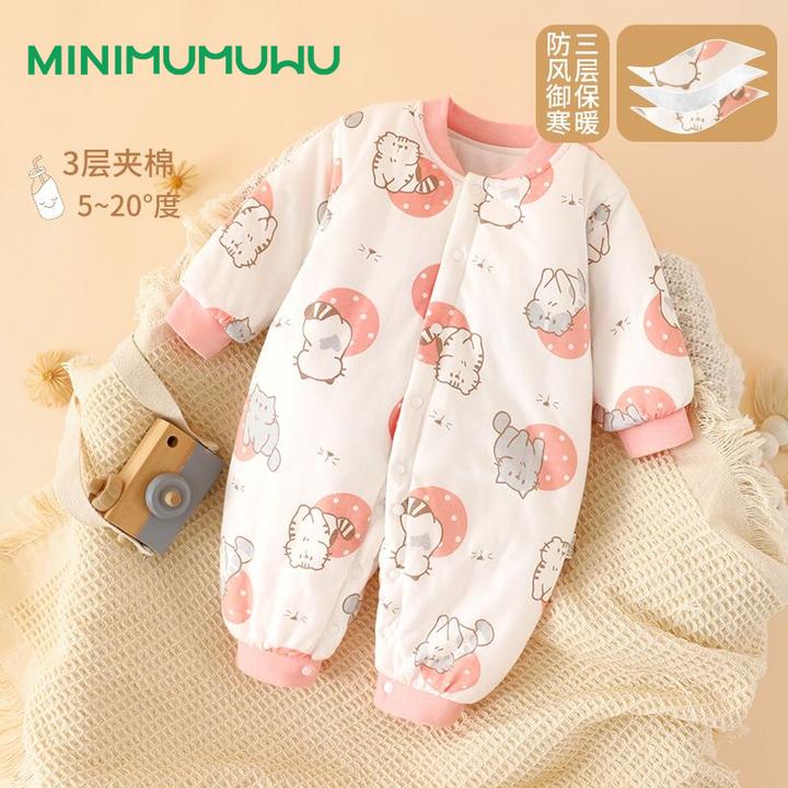 2025新生儿衣服秋冬婴儿宝宝连体服外出加绒保暖爬服冬装加厚棉衣