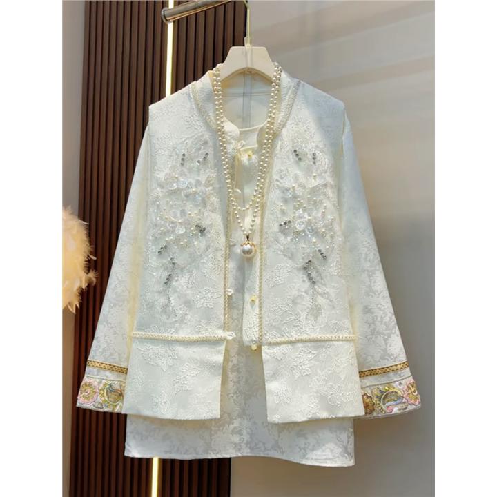 2025春季新款大码女装新中式国风上衣胖mm显瘦遮肉马甲长袖打底衫