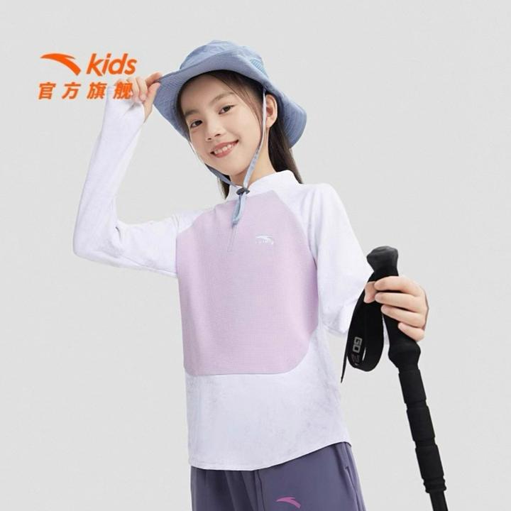 安踏儿童长袖T恤女童上衣2025新款爆款洋气百搭休闲套头打底衫