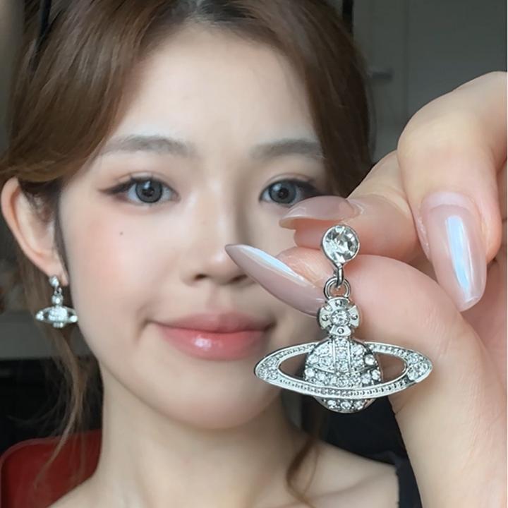 合金锆石耳饰 经典满钻土星不规则耳钉明星同款简约高级感耳环