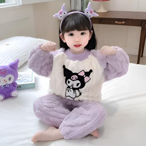 库洛米宝宝睡衣儿童法兰绒男女童家居服2024新款女孩保暖两件套装