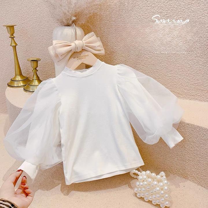 女童网纱公主泡泡袖秋季款打底衫女孩2025新款上衣内搭韩范潮洋气