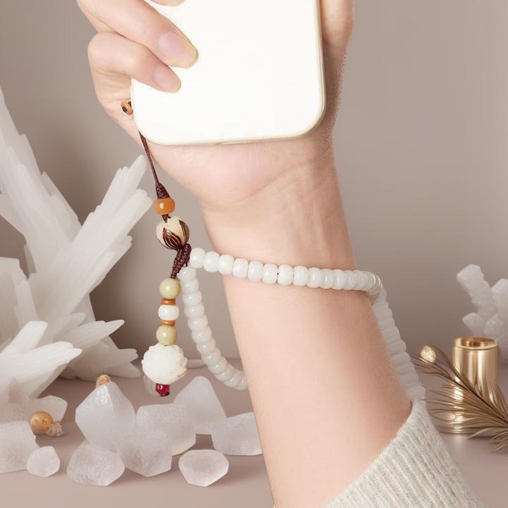 天然白玉菩提根手机挂绳可爱炭烧招财猫爪手机链挂件短款手腕绳女