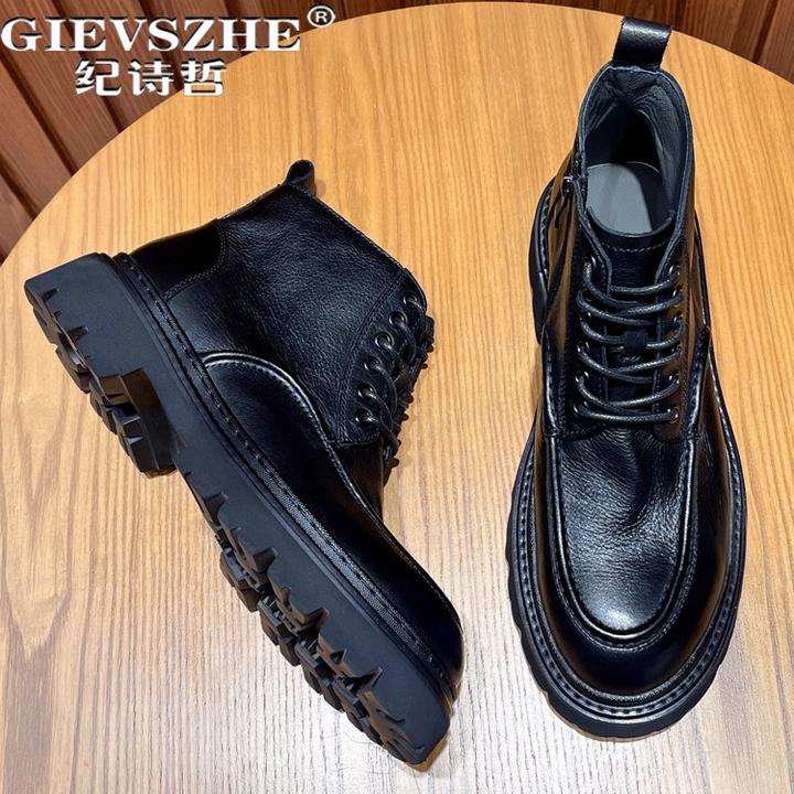 纪诗哲男鞋厚底透气轻便短靴男款时尚复古休闲鞋子百搭潮流马丁靴