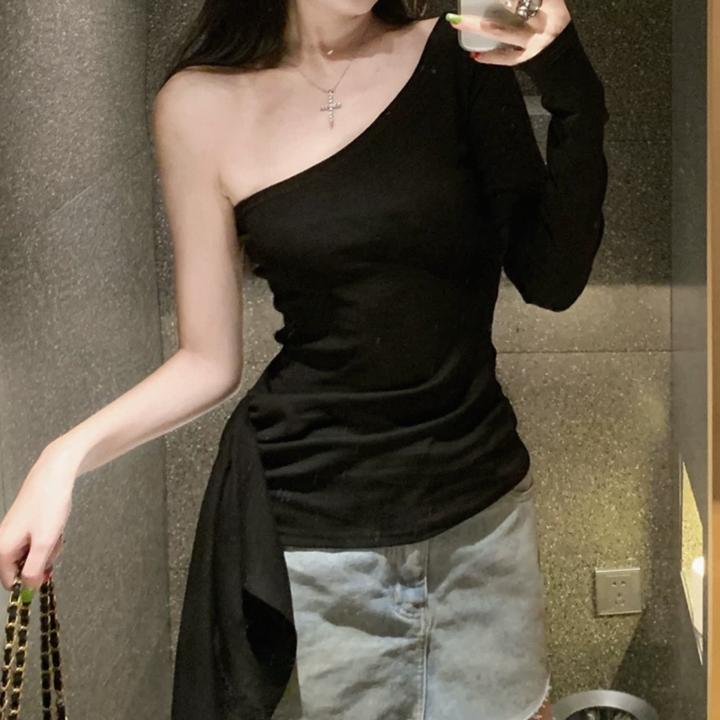 辣妹设计感小众露肩上衣2025新款早春夏时尚显瘦修身
