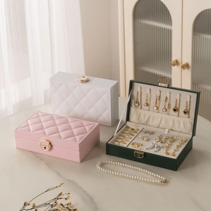 首饰盒/箱 精致带锁首饰饰品项链戒指耳钉手镯手串手链耳饰收纳盒