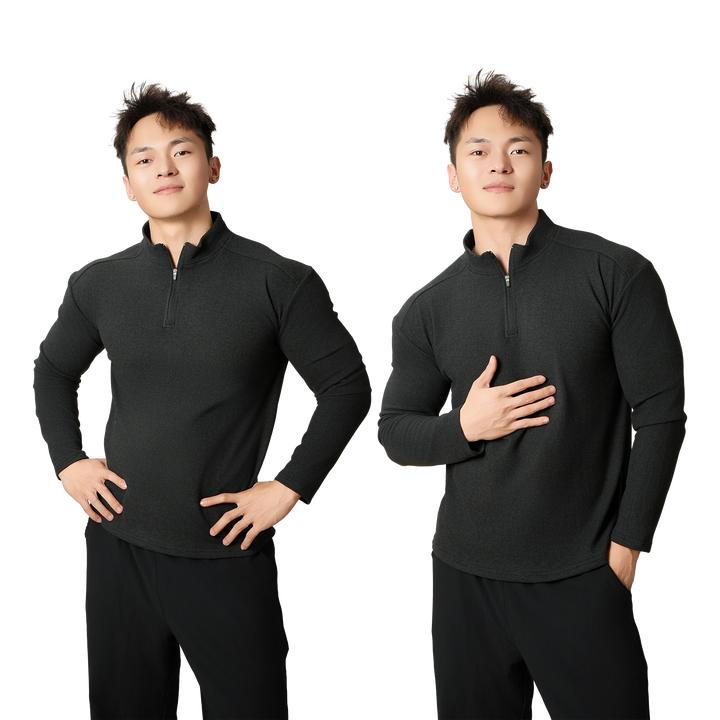 JKSX男秋冬加厚保暖双面德绒弹力健身服装修身长T袖打底半拉链