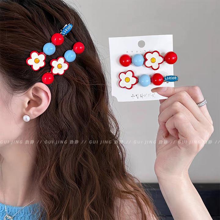 冰糖山楂~花朵发夹女边夹甜美前额发卡一字刘海夹子头饰2025新款