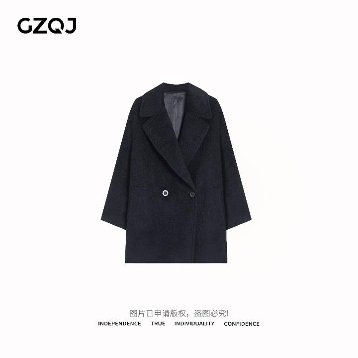 老琴私服【暖冬秘诀】苏力羊驼毛双面呢大衣气质加厚黑色外套038