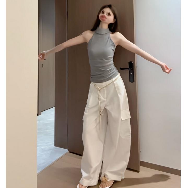 高腰阔腿休闲裤女装秋季韩系宽松美式工装长裤垂感长款裤子拖地裤