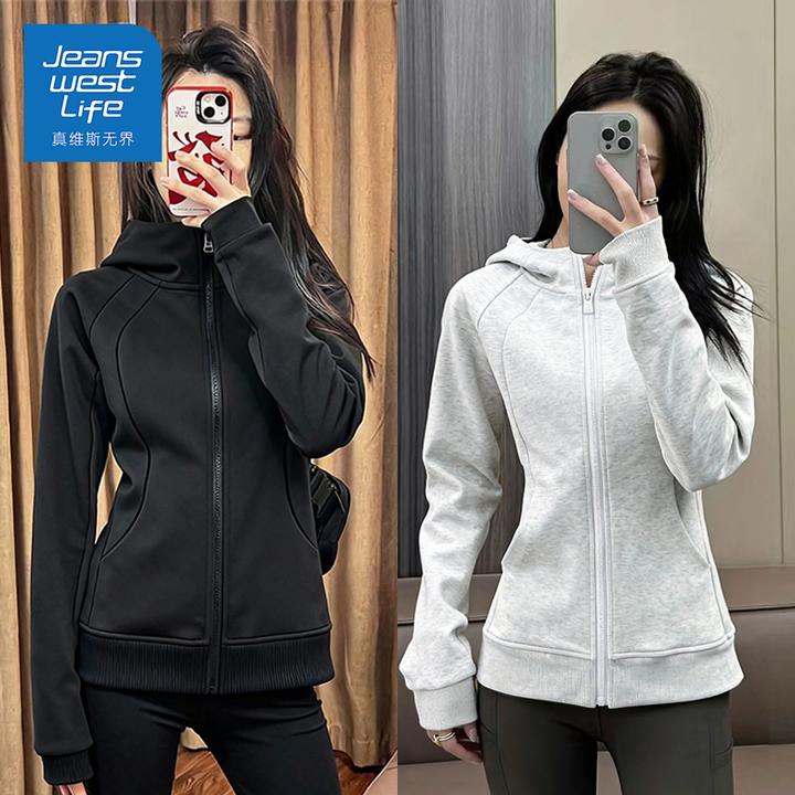 真维斯无界早春修身连帽卫衣开衫女学院风减龄百搭日常通勤风外套