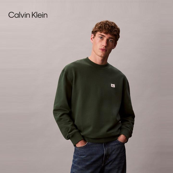 CK Jeans25秋季新款男士休闲通勤字母贴布绣纯色圆领内搭针织卫衣