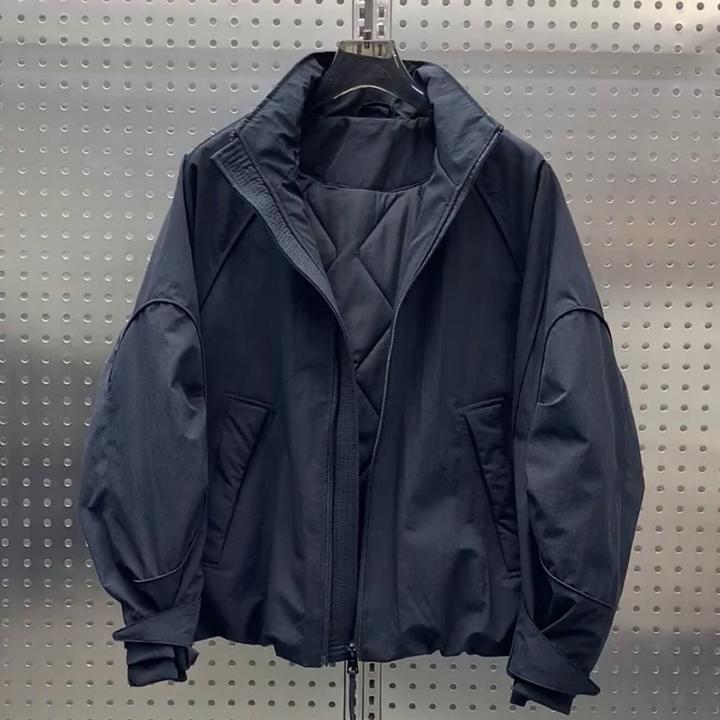 2025冬季新款立领棉服男潮牌时尚休闲痞帅高级感纯色保暖防风外套