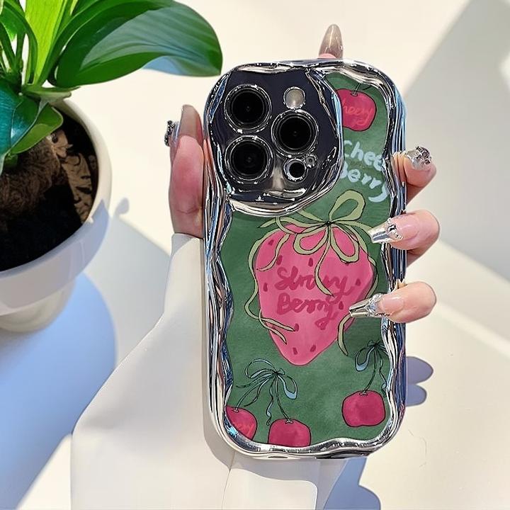 油画草莓适用iPhone16promax手机壳苹果15pro气质女神14p电镀小众