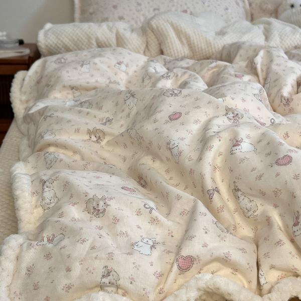 【一面全棉一面绒】A类加绒加厚保暖四件套冬季防静电华夫格宝宝绒