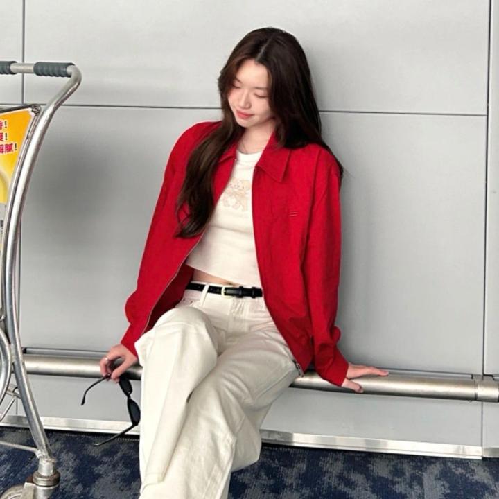 美式复古红色夹克外套女秋冬季2025新款早秋韩系穿搭棒球服短上衣