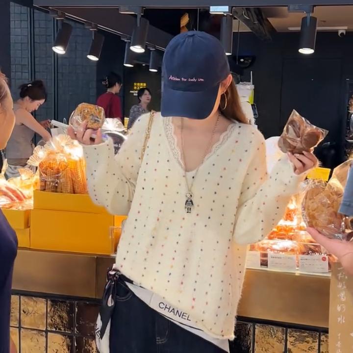 欧货2025秋冬新款V领中长款下半身失踪针织毛衣减龄时尚洋气上衣