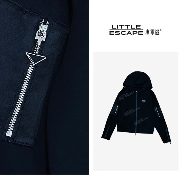 小乖逃黑色卫衣外套立领银色三角外套双袖子拉链TS8072