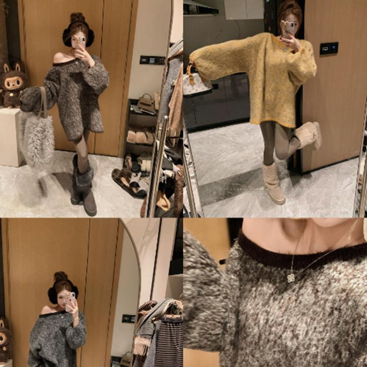 【格调公式】慵懒高级感斜肩设计感毛衣宽松显瘦针织上衣