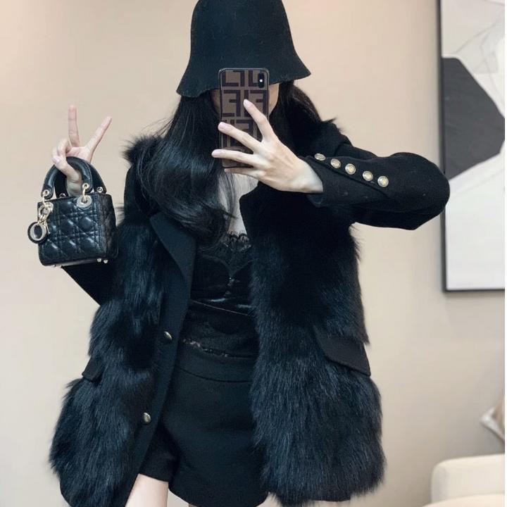 摇绿【现货】仿皮草毛毛外套女2025新款小香风皮毛一体马甲上衣冬季