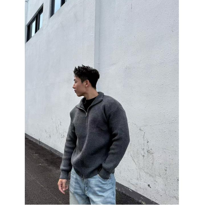 秋冬美式复古拉链立领开衫夹克毛衣纯色内搭修身打底衫男女款外套