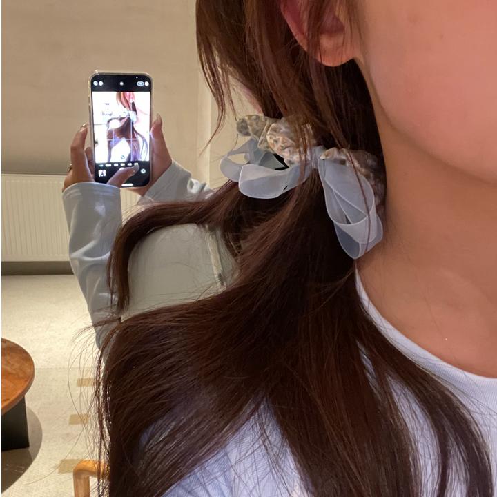 韩国东大门发饰头饰法式碎花蝴蝶结飘带2025夏新款发圈扎头发头绳
