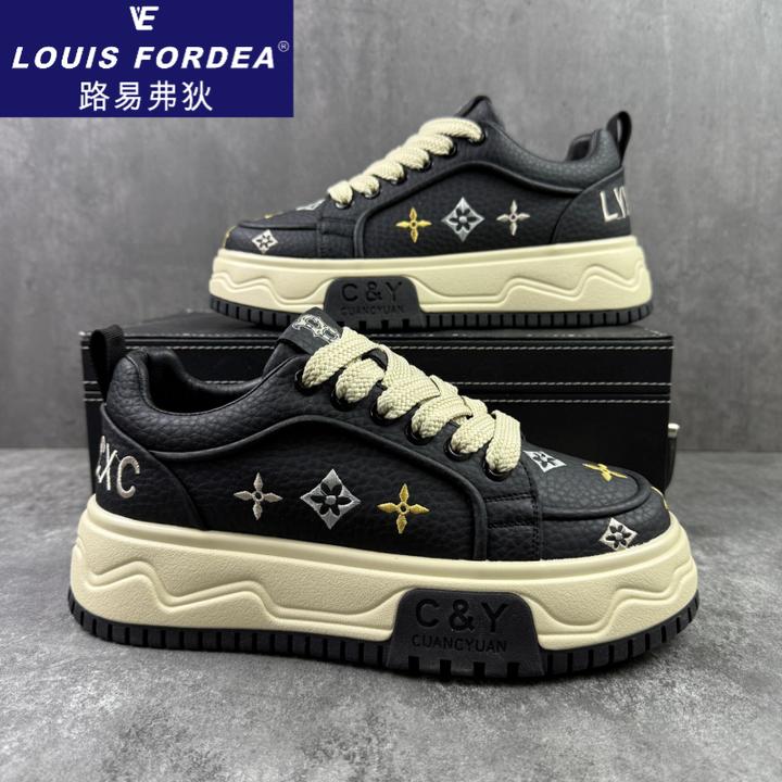Louis Fordea/路易弗狄男士厚底老爹鞋痞帅鞋子增高印花休闲鞋