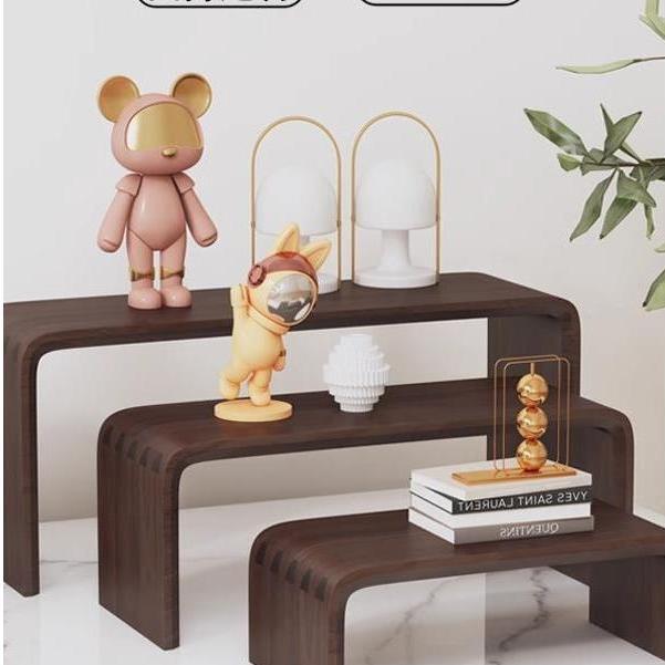 台面式U型置物架家用实木分层收纳架轻奢风玩具手办柜绿植放置架