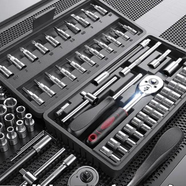 46件套组合汽修工具棘轮扳手面包多功能扳手家庭装套筒