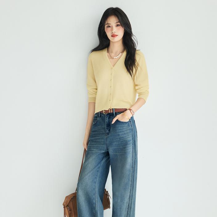 伊芙丽V领金属扣针织开衫外套25秋新款1G8931971