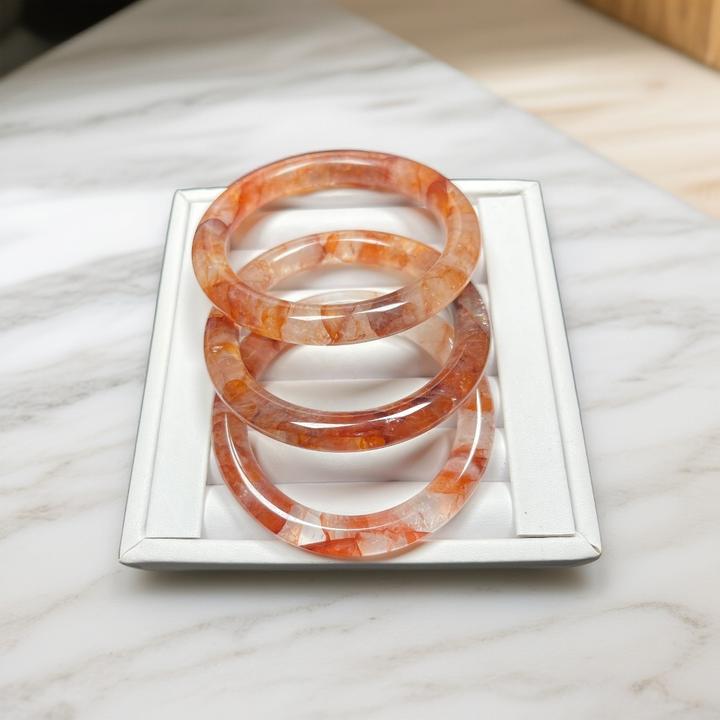 天然正品红胶花锦鲤飘花圆条手镯百搭女款水晶手环随景发货