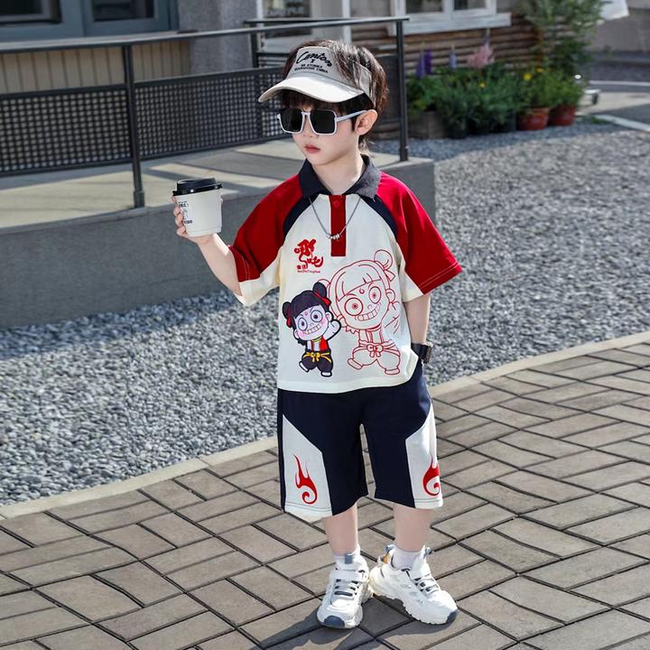 哪吒服装男童夏装短袖套装2025新款酷帅儿童Polo衫衣服男宝宝夏季