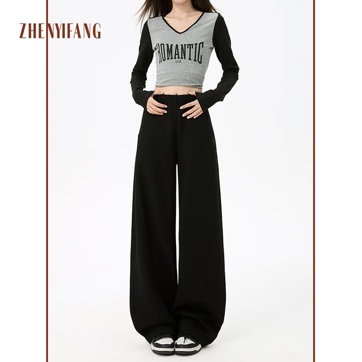 秋冬高腰百搭休闲窄版弯刀裤2025新款显瘦垂感宽松运动香蕉裤